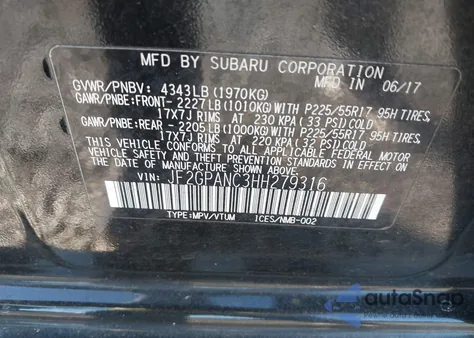 2017 Subaru Crosstrek 2.0I Limited from USA, damaged, VIN JF2GPANC3HH279316